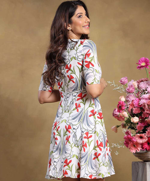 Half Sleeve Mini Printed Skater Dress